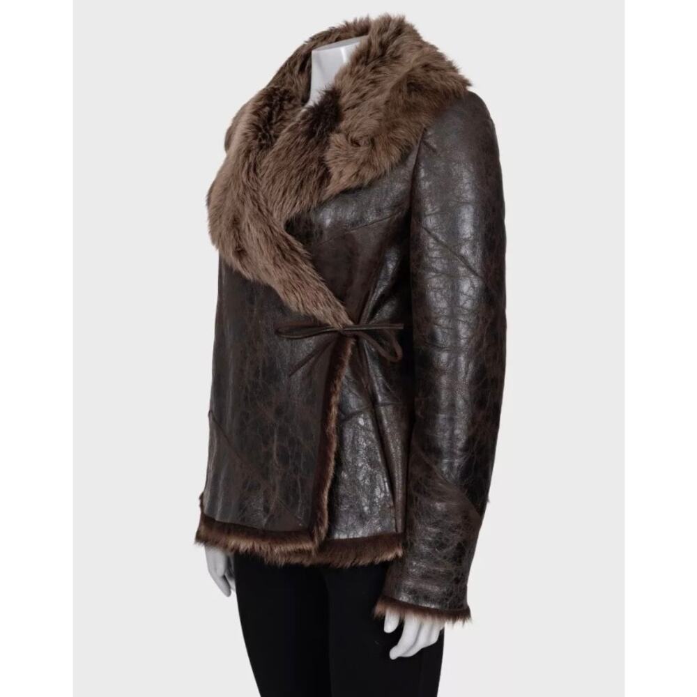 Max Mara Brown Shearling Sheepskin Coat - S - Picture 2 of 8